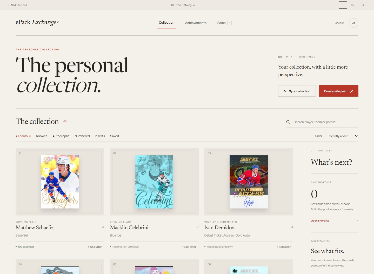 The Catalogue: an ivory editorial collection with serif typography and open card gallery